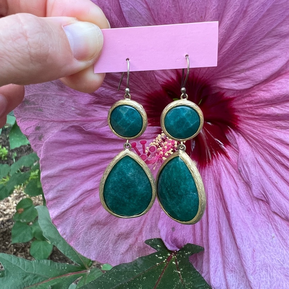 Elegant Green and Gold Drop Earrings